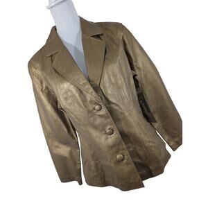 NWT! TOWER HILL COLLECTION! LUXE GOLD GENUINE LEATHER TAILORED BLAZER! SZ 14